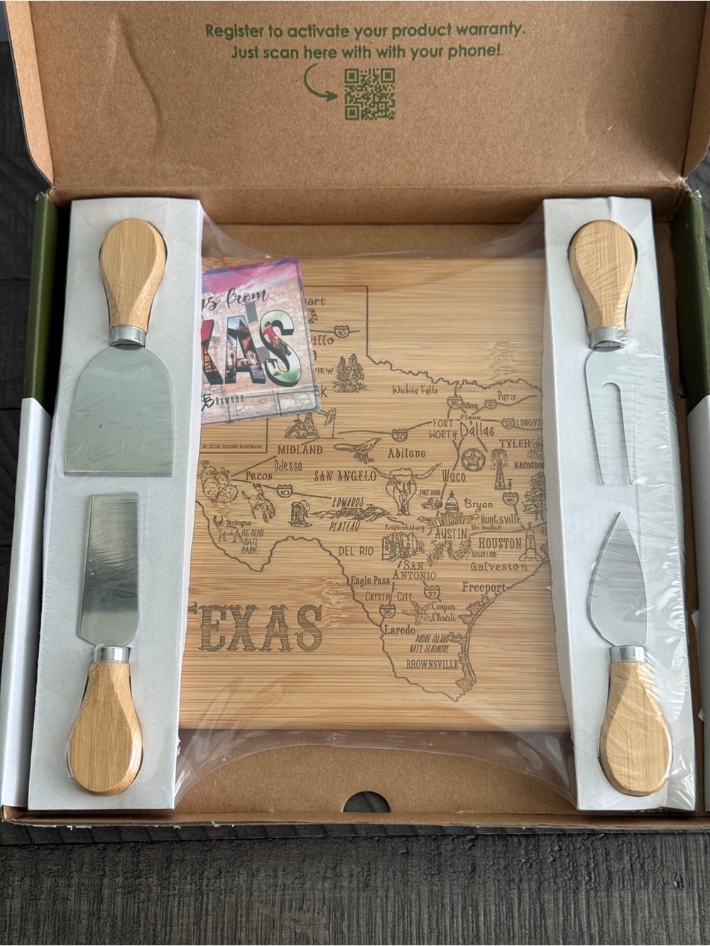 Totally Bamboo Slice of Life Texas Cutting Board and Cheese Tools Set NEW